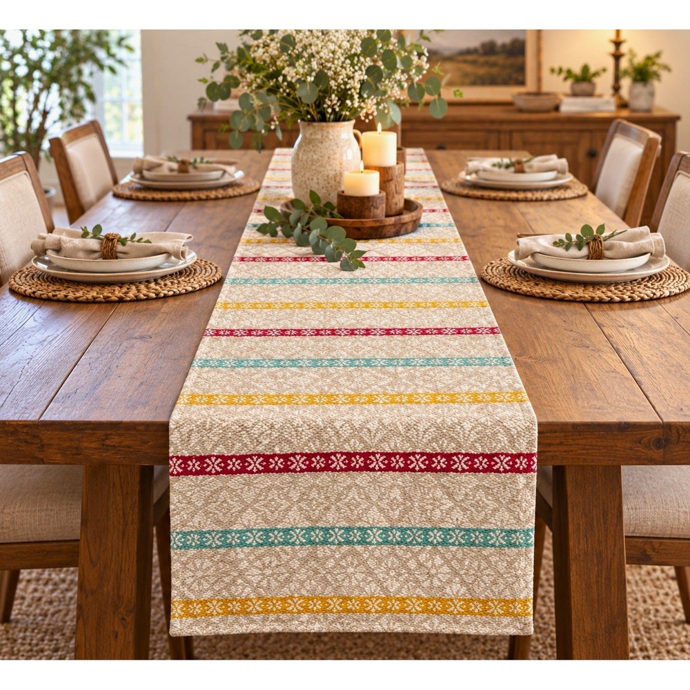 Pioneer Woman Table Runner 12x80 Boho Farmhouse Woven Cotton Floral Stripe Decor